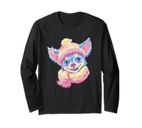Azul Chihuahua Invierno Retrato Perro Amante Gráfico Bufanda Rosa Manga Larga