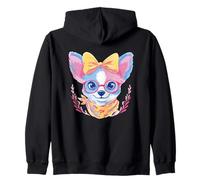 Azul Chihuahua Retrato Floral Amante Perro Gráfico Rosa Amarillo Sudadera con Capucha