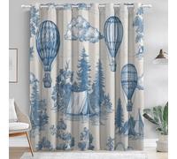 Azul Claro 100% Cortinas Opacas con Ojales, Pintura Globo Aerostático Selva Impresión Antiarrugas Cortinas Térmicas Durable, 75 An x 166 Al cm (2Paneles) para Dormitorio Salon