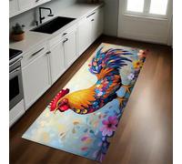 Azul Claro Alfombra de Cocina 60 x 180 cm Gallo de Flores Antideslizante y Lavable, Camino Multiusos Resistente al Desgaste, Antimanchas, Ideal para Bajo Fregadero y Fogones