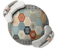 Azul Claro Alfombra Redonda con patrón Tradicional Patchwork Marroquí Geométrico Lavable, Alfombras para Sala de Estar de Pelo Corto, 150 cm para Pasillo Cama Comedor alfombras de Suelo Que no se