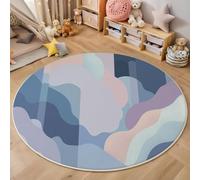 Azul Claro Alfombra Salon Redonda 60cm, Alfombra Dormitorio con Estampado Geometría Gradiente, Lavable Moderno Minimalista Alfombras Comedor Antideslizante Tapete para Cocina Halls Balcón