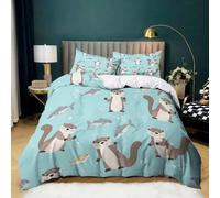 Azul Claro Funda Nordica Cama 150 Nutria de Dibujos Animados Juego de Funda Edredónes 240x220 cm Microfibra Suave Transpirable y con 2 Funda de Almohada 50x75 cm para Juveniles Niños Niña