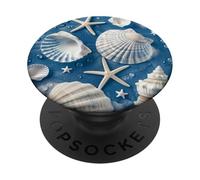 Azul Coastal Sea Shells Estética Verano PopSockets PopGrip Adhesivo