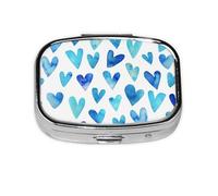 Azul Corazón Elegante Romántico Único, Pastillero cuadrado para bolsillo o monedero, pequeño contenedor de pastillas, organizador de pastillas de viaje