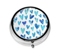 Azul Corazón Elegante Romántico Único, Pastillero, Pastillero redondo Pequeño contenedor de pastillas Organizador de pastillas de viaje