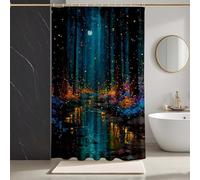 Azul Cortina de Ducha 140x200cm, Cortina Ducha Selva Cortinas de Baño HD Impresión Poliester Lavable Cortinas Baño con 12 Anillas Dobladillo Ponderado para Familia, Hotel, Bañeras -zpg25073HW5J
