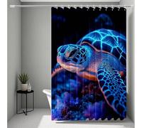 Azul Cortina de Ducha 150X200cm, Impermeable Cortina Ducha Tortugas Marinas Cortinas de Baño Poliester Lavable Cortinas Baño con 12 Anillas Dobladillo Ponderado para Familia, Bañera, Regalo -ly2507244