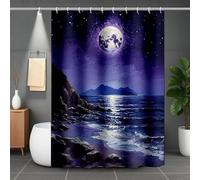Azul Cortina de Ducha 200 x 240 cm, Cortina Ducha Luna Cortinas de Baño con 12 Anillas Dobladillo Ponderado, Impermeable Cortinas Baño para Familia, Hotel, Bañeras y Cuartos de Baño, Regalo -lsy2507AZ