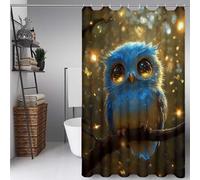 Azul Cortina Ducha 80 x 200 cm, Cortina de Ducha BúHo Cortinas de Baño Poliester Lavable con 12 Anillas, Dobladillo Ponderado Shower Curtain para Familia, Hotel, Bañeras y Cuartos de Baño -ly25072F2