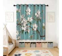 Azul Cortinas Opacas, Abstracto Estilo Rústico Ramas De Árboles Flores Paneles con Ojales, térmicos y reductores de Ruido para Sala de Estar, Dormitorio de niños y niñas, 140An x 225Al cm (2 Paneles)