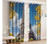 Azul Cortinas Térmicas Pintura al óleo de la Torre Eiffel Opacas y Aislantes Frío y Calor para Dormitorio Juvenil y Salón Moderno 2 Paneles 110An x 215Al cm