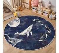 Azul Criaturas Fantásticas Cielo Estrellado Alfombra Redonda Suave 180 Cm