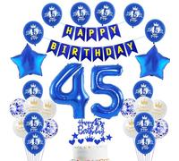 azul dorado Globo 45 años cumpleaños hombre Decoración 45 hombre cumpleaños 45 años hombre Deco, Guirnalda de Happy Birthday, Decoración para tarta 45 mujer Globo gigante de lámina 45