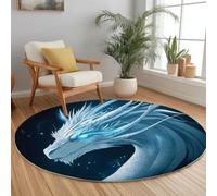 Azul Fantasía Alfombras Redondas 160 cm para Sala de Estar, Lavables Antideslizantes de Pelo Corto, Misterioso Animales Dragón Alfombra Estampada para Dormitorio habitación Infantil