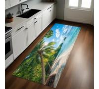 Azul Felpudo Pasillo 40 x 120 cm Cocoteros Verdes en la Playa Antideslizante Alfombra de Corredor Suave para Cocina, Entrada y Decoración del Hogar