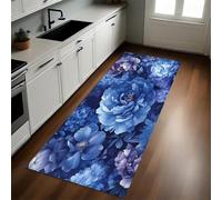 Azul Felpudo Pasillo 40 x 120 cm Peonía Antideslizante Alfombra de Corredor Suave para Cocina, Entrada y Decoración del Hogar