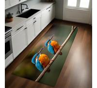Azul Felpudo Pasillo 50 x 140 cm Aves Martín Pescador de río Antideslizante Alfombra de Corredor Suave para Cocina, Entrada y Decoración del Hogar