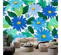 Azul Fondo de Pantalla PanoráMica 3d, Dibujado A Mano Elegante Flores Margaritas Fotomurales Mural 150 x 105 cm (An x Al) - Decoración de Pared Para Sala Cuarto Oficina y Salón