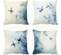 Azul Funda Almohada 50x50 Mariposa Funda Cojin 50x50 Cojines Sofa Lino Fundas Almohadas Cuadrada Fundas Cojines Juego 4 Protector Almohada Cervicales y Cuello Pillows, para Jardin Dormitorio E - 858