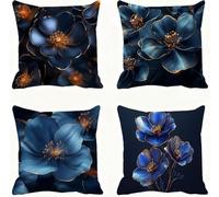 Azul Funda Almohada 60x60 Flor Funda Cojin 60x60 Cojines Sofa Lino Fundas Almohadas Cuadrada Fundas Cojines Juego 4 Protector Almohada Cervicales y Cuello Pillows, para Exterior Dormitorio E - 764