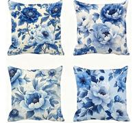 Azul Funda Almohada 65x65 Flor Funda Cojin 65x65 Cojines Sofa Lino Fundas Almohadas Cuadrada Fundas Cojines Juego 4 Protector Almohada Cervicales y Cuello Pillows, para Exterior Dormitorio E - 948