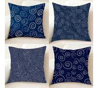 Azul Funda Almohada Impermeable Juego de 4, Lino Pillow Case GráFicos Funda Almohada 65 x 65 cm, Doble Cara Impresión Cushion Covers con Cremallera Invisible para Decoracion Hogar, Regalo -bby250114A
