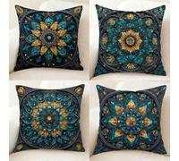 Azul Funda Almohada Impermeable Juego de 4, Lino Pillow Case Mandala Funda Almohada 45x45, Doble Cara Impresión Cushion Covers con Cremallera Invisible para Decoracion Hogar, Regalo Mujer -bby250117A