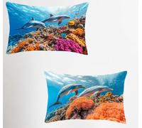 Azul Funda Cojin 40x70 Juego de 2, DelfíN Rectangular Funda Almohada 40x70cm con Cremallera Oculta, Suave Terciopelo Fundas Cojines, Fundas de Cojines para Sofá Cama Silla o Jardín Regalo 0-2687