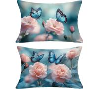Azul Funda Cojin 40x70 Juego de 2, Mariposa Rectangular Funda Almohada 40x70cm con Cremallera Oculta, Impermeable Lino Fundas Cojines, Fundas de Cojines para Sofá Cama Silla o Jardín Regalo kj-9642