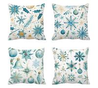 Azul Funda Cojin 45 x 45 Juego de 4 Copos de Nieve Cojines Sofa Terciopelo Funda de Almohada Cojines Decorativos, Cojin Infantil Pillow Case Cuadrado Cushion Covers, Home Decoration a-507