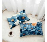 Azul Funda Cojin 60x80 Juego de 2, Flor Rectangular Funda Almohada 80x60cm con Cremallera Oculta, Suave Terciopelo Fundas Cojines, Fundas de Cojines para Sofá Cama Silla o Jardín Regalo T-1360