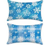 Azul Funda Cojin 60x90 Copos de Nieve Cojines Sofa Terciopelo Cojines Exterior Juego de 2 Rectangular Funda de Almohada Cushion Covers con Cremallera Invisible, para Interior y Exteriores z-535