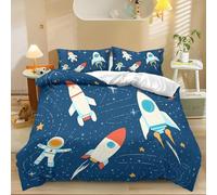 Azul Funda Nórdica 150x200cm Funda Nordica Estilo De Dibujos Animados Cielo Astronauta Cohete Juego de Cama Estampado 3D con Funda NóRdica de Microfibra Suave con Cremallera y 2 Fundas de Almohada