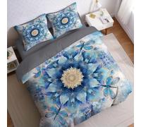 Azul Funda nórdica Cama 105 Patrón de Mandala Floral Juego de Cama 200x200 cm de Microfibra con Cremallera y 2 Fundas de Almohada 50x75 cm para niños, Adolescentes y Adultos