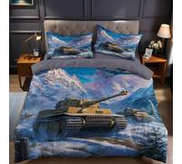 Azul Funda nórdica Cama 180 Tanques de Guerra y Aviones de Combate Juego de 3 Piezas 240x260 cm en poliéster Suave y Transpirable,Funda edredón y 2 Fundas de Almohada, Ropa de Cama Juvenil
