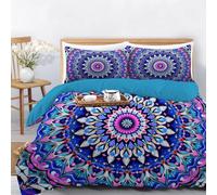 Azul Funda Nórdica con Estampado Flores Geometría, Suave Microfibra Estilo De Arte De Mandala Juegos de Fundas nórdica con Cremallera Y Funda Almohada, 3 Piezas Ropa de Cama 220x240 cm