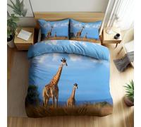 Azul Funda Nordica de Microfibra cepillada, Surrealismo Animal Jirafa Juego de Cama Estampado & Suave, Juego de Funda nórdica Reversible 200 x 200 cm