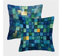 Azul Fundas Cojines 40x40 Juego de 2, GeometríA Fundas Cojines 40x40, Suave Terciopelo Cuadrado Pillow Case con Cremallera Oculta, Cushion Covers para Decoracion Hogar Sofás, Regalo Mujer A-8502