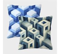 Azul Fundas Cojines 50x50 Juego de 2, GeometríA Fundas Cojines 50x50, Suave Terciopelo Cuadrado Pillow Case con Cremallera Oculta, Cushion Covers para Decoracion Hogar Sofás, Regalo Mujer J-2982