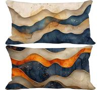 Azul Fundas Cojines 50x80 Juego de 2 Funda Cojin nórdico Exterior Impermeables Lino Rectángulo Cushion Covers con Cremallera Oculta para Sala de Estar Sofa Hogar Jardín Banco Decoración Regalo -2498t