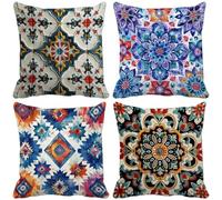 Azul Fundas Cojines 60x60 Juego de 4 Funda Cojin Flor Exterior Impermeables Lino Cuadrado Cushion Covers con Cremallera Oculta para Sala de Estar Sofa Hogar Verano Jardín Banco Decoración Regalo t30-3