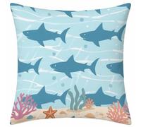 Azul Fundas Cojines 65x65 Juego de 1, TiburóN Fundas Cojines 65x65cm, Suave Terciopelo Cuadrado Pillow Case con Cremallera Oculta, Cushion Covers para Decoracion Hogar Sala de Estar Regalo U-9516