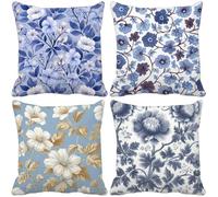 Azul Fundas Cojines 80x80 Juego de 4 Flor Cojines Exterior Impermeable Lino Cushion Covers Lavables con Cremallera Invisible para Salon Sofa Verano Exterior Patio Jardin Banco Decorativos Regalo 874f