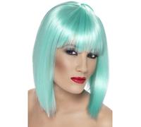 Azul Glam Peluca Mujer Corto Blunt Peluca Bob Recto Aqua Accesorio de Disfraz