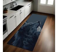 Azul Grisáceo Alfombra de Cocina 50 x 80 cm Animal Lobo Gris Antideslizante y Lavable, Camino Multiusos Resistente al Desgaste, Antimanchas, Ideal para Bajo Fregadero y Fogones