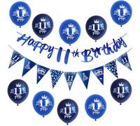 Azul guirnalda Happy 11th Birthday bandera + cumpleaños banderas triángulo + 11 años chico cumpleaños globos 11 años decoración para niño,decoración 11 años niño cumpleaños 11 años niño deco