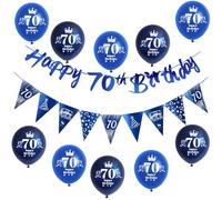 Azul guirnalda Happy 70th Birthday bandera + cumpleaños banderas triángulo + 70 años hombre cumpleaños globo 70 años decoración para hombre,decoración 70 años hombre cumpleaños 70 años hombre deco