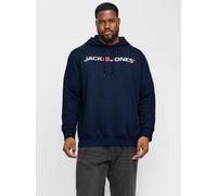 JACK & JONES Sudadera con Capucha para Hombre, Talla Grande, Logotipo, Azul Marino, XXL