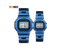 (Azul L S) Relojes digitales de lujo SKMEI para amantes, reloj de acero inoxidable resistente al agua,